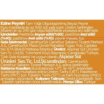 Carrefour Tam Yağlı Olgunlaştırılmış Ezine İnek Peyniri 350 gr