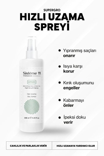 Sisteme 11 Anti-Frizz Uzatma Islak Görünümlü Provitaminli Hafif Saç Spreyi 250 ml
