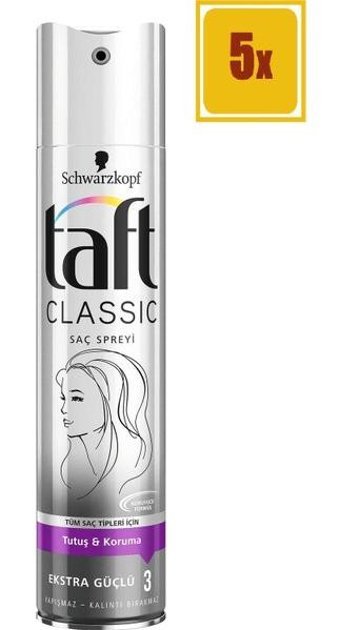 Schwarzkopf Taft Classic Sabitleyici Islak Görünümlü Provitaminli Ekstra Güçlü Saç Spreyi 5x250 ml