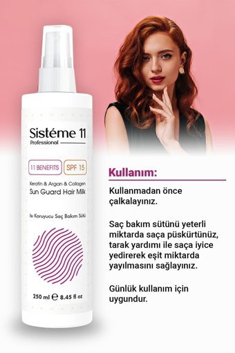 Sisteme 11 Sun Guard Hair Milk Isıdan Koruyucu Islak Görünümlü Provitaminli Hafif Saç Spreyi 250 ml