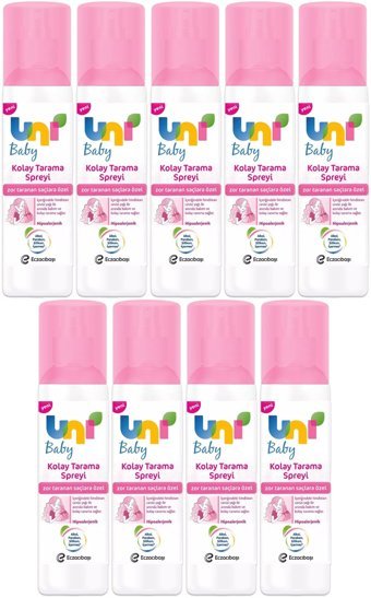 Uni Baby Kolay Tarama Islak Görünümlü Provitaminli Hafif Saç Spreyi 9x200 ml