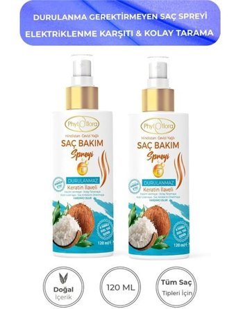 Pytho Flora Onarıcı Islak Görünümlü Hindistan Cevizi Yağlı Hafif Saç Spreyi 2x120 ml