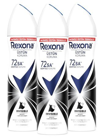 Rexona Invisible Üstün Koruma Pudralı Ter Önleyici Antiperspirant Sprey Kadın Deodorant 3x150 ml