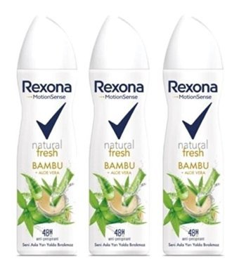 Rexona Natural Fresh Bambu Ve Aloe Vera Pudralı Ter Önleyici Antiperspirant Sprey Kadın Deodorant 3x150 ml
