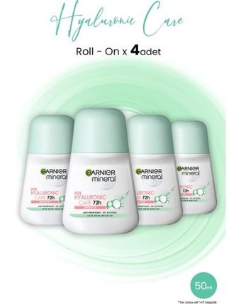 Garnier Mineral Hyaluronik Bakım Pudrasız Ter Önleyici Antiperspirant Roll-On Kadın Deodorant 4x150 ml