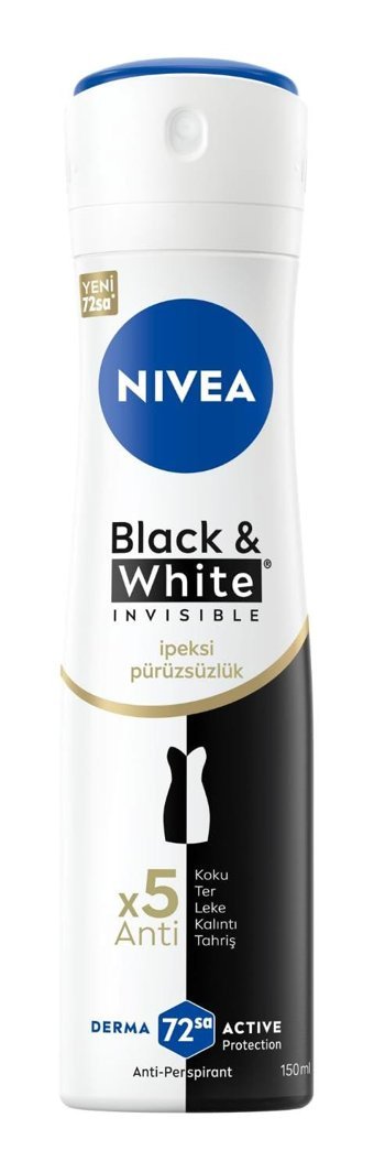Nivea Black & White Invisible İpeksi Pürüzsüzlük Pudrasız Ter Önleyici Antiperspirant Sprey Kadın Deodorant 150 ml