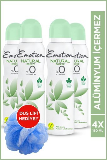 Emotion Natural Breeze Pudrasız Ter Önleyici Organik Sprey Kadın Deodorant 4x150 ml