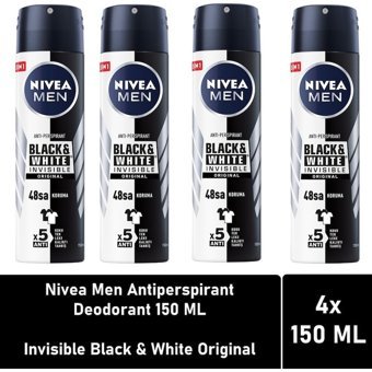 Nivea Black&White Invisible Original Pudrasız Ter Önleyici Antiperspirant Sprey Erkek Deodorant 4x150 ml