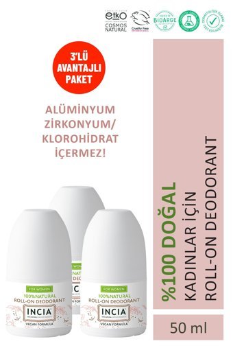 Incia Vegan Pudrasız Ter Önleyici Organik Roll-On Kadın Deodorant 3x50 ml