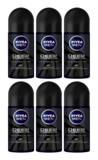 Nivea Deep Dimension Pudrasız Ter Önleyici Antiperspirant Roll-On Erkek Deodorant 6x50 ml