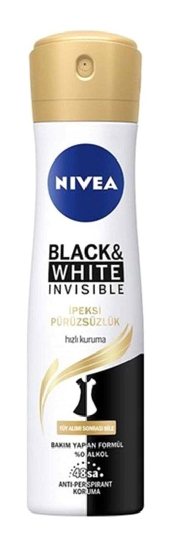 Nivea Black&White Invisible İpeksi Pürüzsüzlük Pudralı Ter Önleyici Antiperspirant Sprey Kadın Deodorant 150 ml