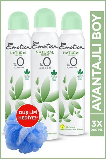 Emotion Natural Breeze Pudrasız Ter Önleyici Organik Sprey Kadın Deodorant 3x200 ml