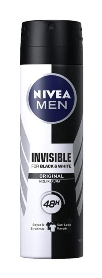Nivea Black&White Invisible Original Pudrasız Ter Önleyici Antiperspirant Sprey Erkek Deodorant 6x150 ml