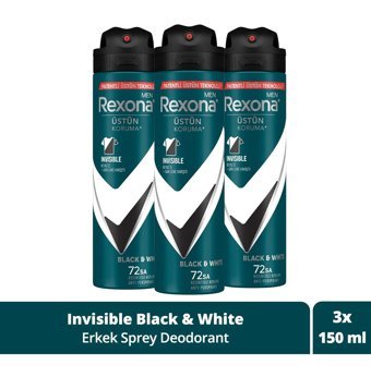 Rexona Invisible Black & White Üstün Koruma Pudralı Ter Önleyici Antiperspirant Sprey Erkek Deodorant 3x150 ml