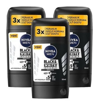 Nivea Black&White Invisible Original Pudrasız Ter Önleyici Antiperspirant Stick Erkek Deodorant 3x50 ml