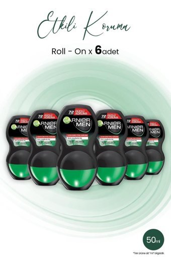 Garnier Güçlü Koruma Pudrasız Ter Önleyici Antiperspirant Roll-On Erkek Deodorant 6x50 ml