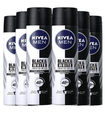 Nivea Black&White Invisible Original Pudralı Ter Önleyici Antiperspirant Sprey Erkek Deodorant 6x150 ml