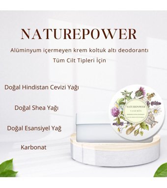 Naturepower Yasemin Kokulu Pudrasız Ter Önleyici Organik Krem Kadın Deodorant 50 ml