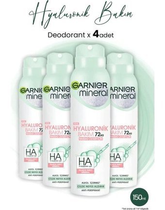 Garnier Mineral Hyaluronik Bakım Pudralı Ter Önleyici Antiperspirant Sprey Kadın Deodorant 4x150 ml