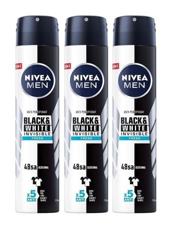 Nivea Black&White Invisible Fresh Pudrasız Ter Önleyici Sprey Erkek Deodorant 3x200 ml