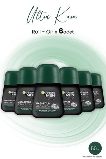 Garnier Magnezyum Ultra Kuru Pudrasız Ter Önleyici Antiperspirant Roll-On Erkek Deodorant 6x50 ml