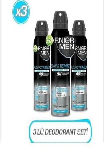 Garnier Saf & Temiz Pudrasız Ter Önleyici Antiperspirant Sprey Erkek Deodorant 3x150 ml