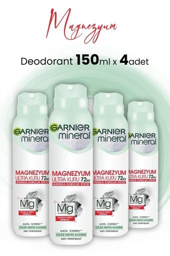 Garnier Magnezyum Ultra Kuru Pudralı Ter Önleyici Antiperspirant Sprey Kadın Deodorant 4x150 ml