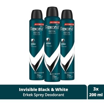 Rexona Invisible Black & White Üstün Koruma Pudralı Ter Önleyici Antiperspirant Sprey Erkek Deodorant 3x200 ml