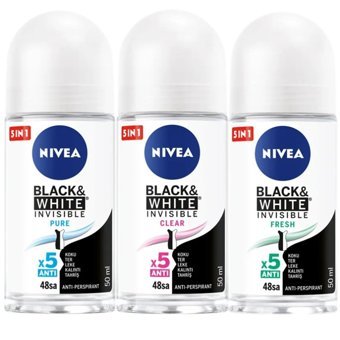 Nivea Black&White Invisible Clear Pudrasız Ter Önleyici Antiperspirant Roll-On Kadın Deodorant 6x50 ml