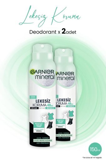 Garnier Mineral Lekesiz Koruma Pudralı Ter Önleyici Antiperspirant Sprey Kadın Deodorant 2x150 ml