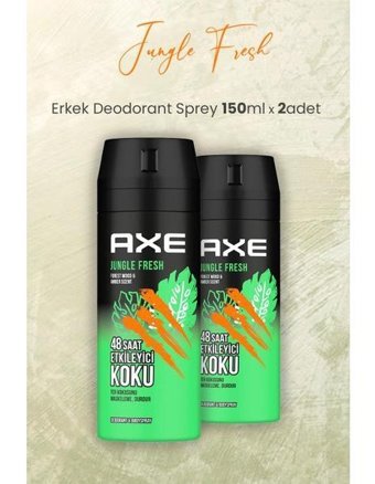 Axe Jungle Fresh Pudrasız Ter Önleyici Sprey Erkek Deodorant 2x150 ml