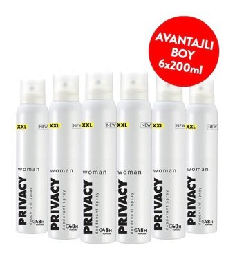 Privacy 48 Saat Pudrasız Ter Önleyici Sprey Kadın Deodorant 6x200 ml