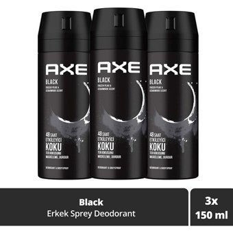 Axe Black Pudrasız Ter Önleyici Antiperspirant Sprey Erkek Deodorant 3x150 ml