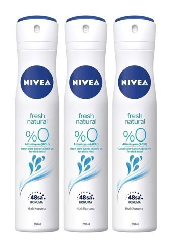 Nivea Natural Fresh Pudralı Ter Önleyici Organik Antiperspirant Sprey Kadın Deodorant 3x200 ml