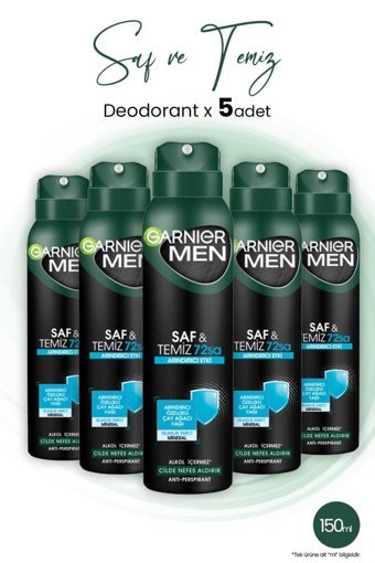 Garnier 72 Saat Saf Ve Temiz Pudrasız Ter Önleyici Antiperspirant Sprey Erkek Deodorant 5x150 ml