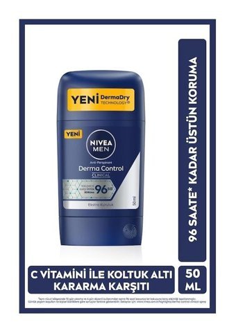 Nivea Clinical Derma Control Pudrasız Ter Önleyici Antiperspirant Stick Erkek Deodorant 50 ml