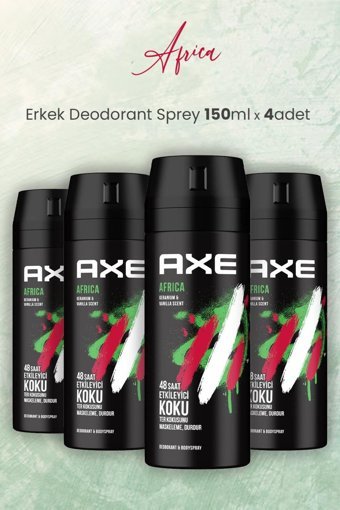 Axe Africa Pudrasız Ter Önleyici Antiperspirant Sprey Erkek Deodorant 4x150 ml