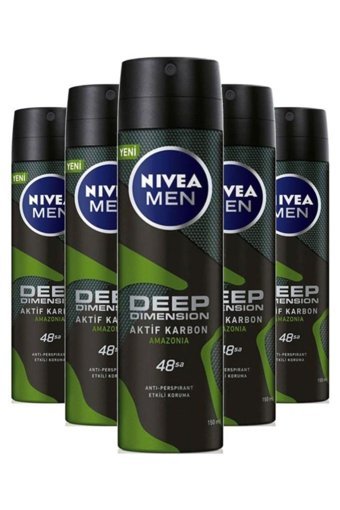 Nivea Deep Dimension Amazonia Pudralı Ter Önleyici Antiperspirant Sprey Erkek Deodorant 5x150 ml