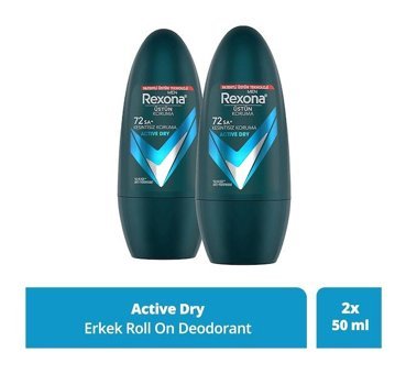 Rexona Active Dry Pudrasız Ter Önleyici Antiperspirant Roll-On Erkek Deodorant 2x50 ml