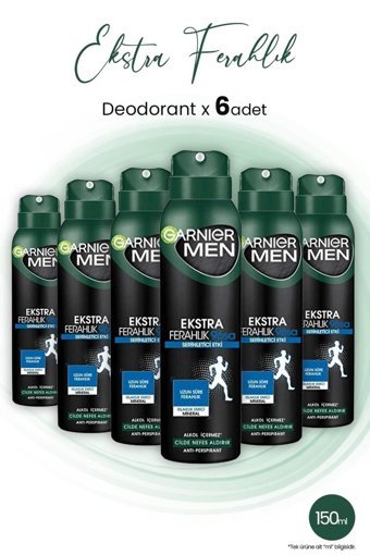 Garnier Ekstra Ferahlık Pudrasız Ter Önleyici Antiperspirant Sprey Erkek Deodorant 6x150 ml