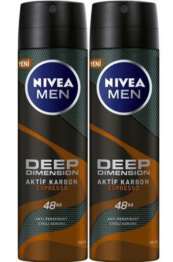 Nivea Deep Dimension Espresso Pudrasız Ter Önleyici Antiperspirant Sprey Erkek Deodorant 2x150 ml