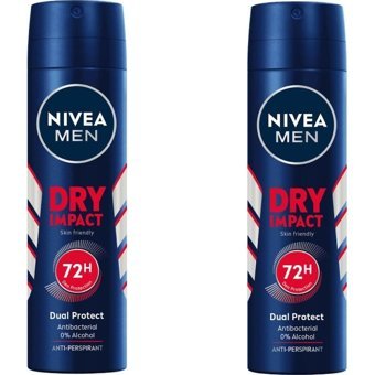 Nivea Dry Impact Pudralı Ter Önleyici Antiperspirant Sprey Erkek Deodorant 2x150 ml