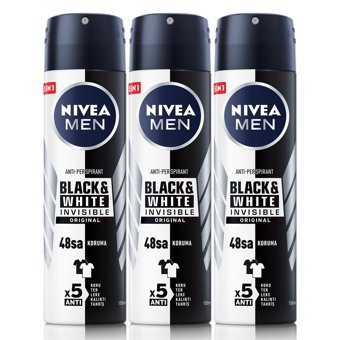 Nivea Black&White Invisible Original Pudrasız Ter Önleyici Antiperspirant Sprey Erkek Deodorant 3x150 ml