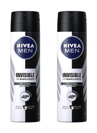 Nivea Black&White Invisible Original Pudralı Ter Önleyici Antiperspirant Sprey Erkek Deodorant 2x150 ml