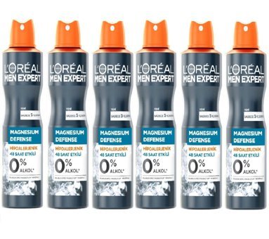 L'Oreal Paris Magnesium Defense Hipoalerjenik Pudrasız Ter Önleyici Sprey Erkek Deodorant 6x150 ml