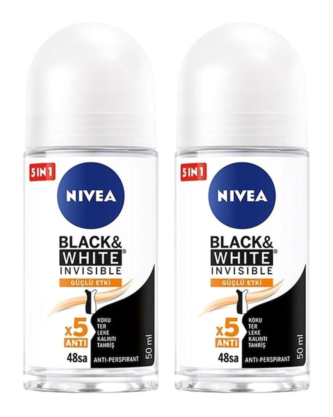 Nivea Black&White Invisible Güçlü Etki Pudrasız Ter Önleyici Antiperspirant Roll-On Kadın Deodorant 2x50 ml