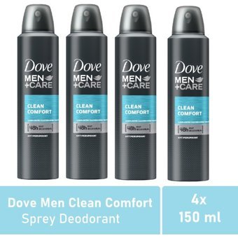 Dove Care Clean Comfort Pudrasız Ter Önleyici Antiperspirant Sprey Erkek Deodorant 4x150 ml