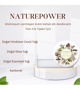 Naturepower Gül Ve Itır Kokulu Pudrasız Organik Krem Unisex Deodorant 50 ml