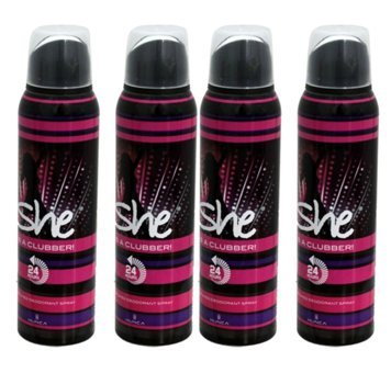 She Clubber Pudrasız Ter Önleyici Sprey Kadın Deodorant 4x150 ml