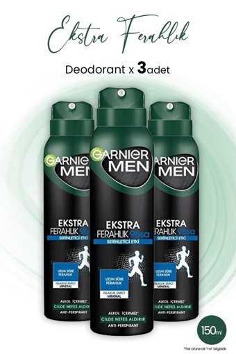 Garnier Ekstra Ferahlık Pudrasız Ter Önleyici Antiperspirant Sprey Erkek Deodorant 3x150 ml